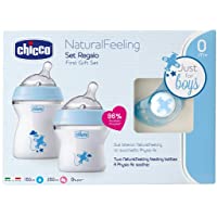 Los mejores  - Chicco NaturalFeeling - Set de regalo con 2 biberones recién nacido + chupete- 0 m+- azul